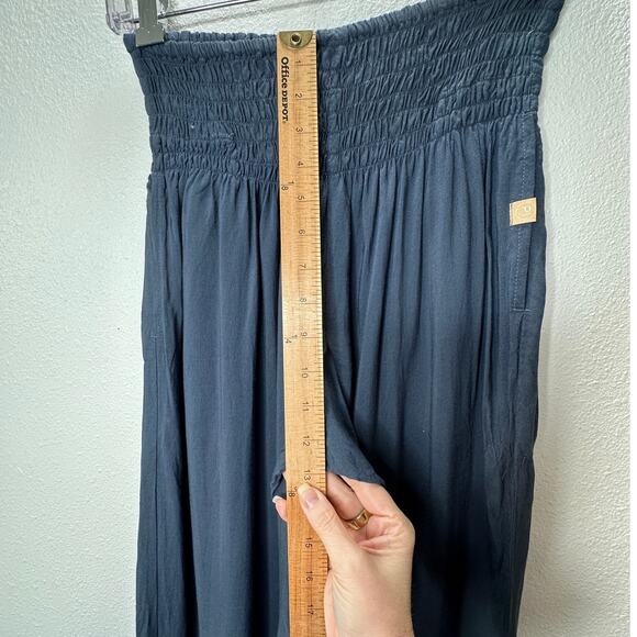 NWT Paradise Island Navy Blue Ruched Drawstring Wide Leg Casual Pants OS - Picture 14 of 16